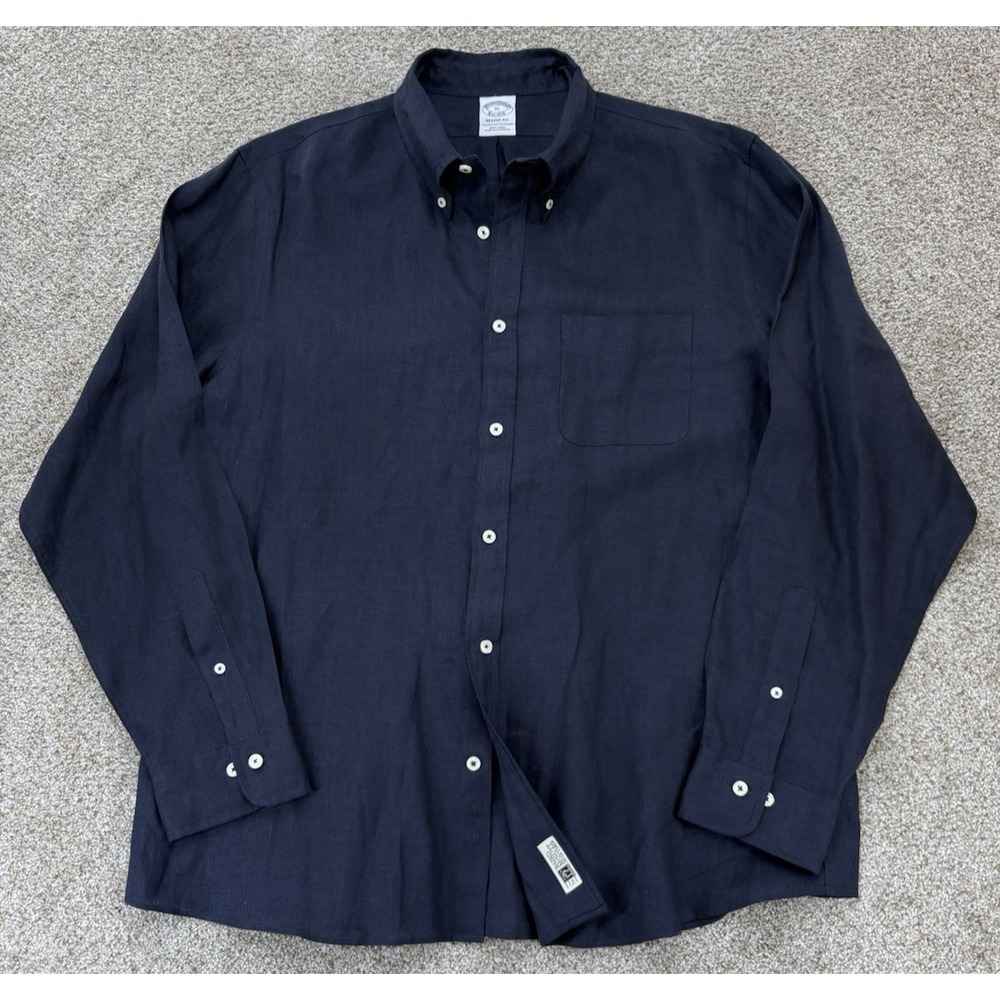 Brooks Brothers Regent Baird McNutt Irish Linen Shirt Men's XL Navy Blue NWOT